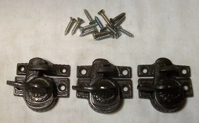 Antique Window Lock Cast Iron Vtg Eastlake Hardware Victorian 3 Part USA #Y67