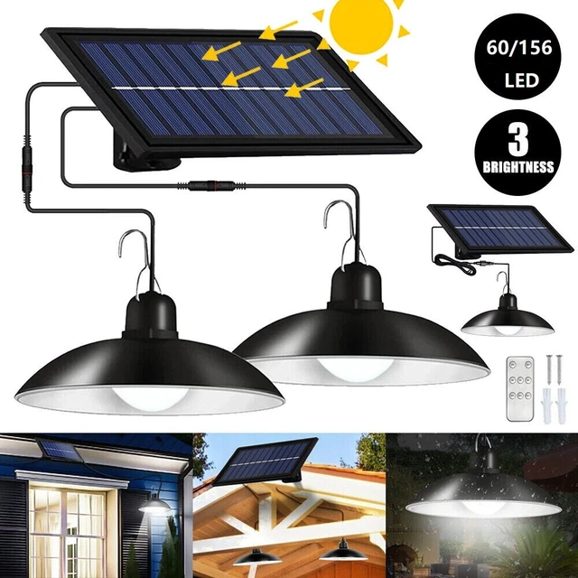 Solar Powered Pendant Hanging Light Remote Lamp Garden Yard LED Shed Lighting UK
