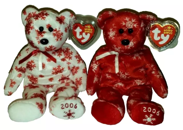 Ty Beanie Baby - SNOWBELLES Red & White Holiday Bears (Hallmark Exclusive) MWMTs