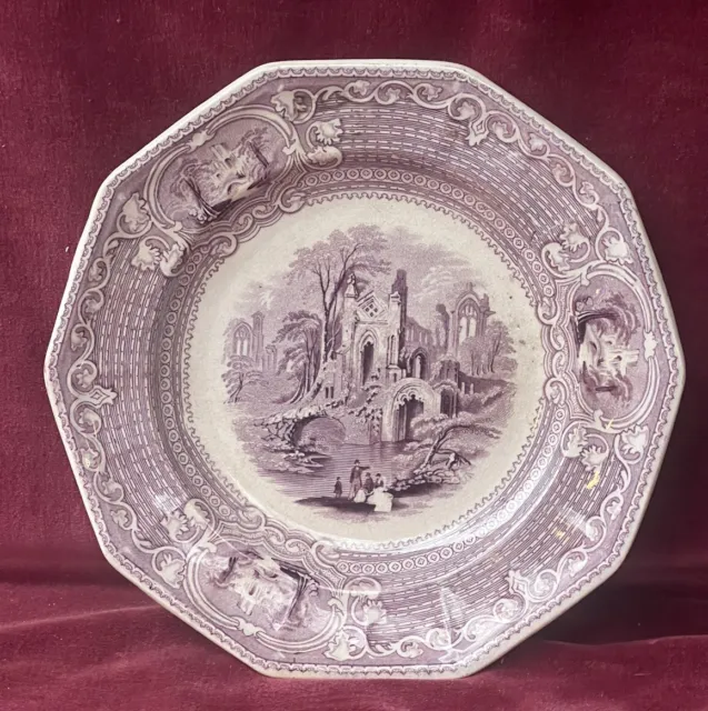 Purple  Transfareware Plate - Ironstone - Abbey - L.P & Co   Antique Country Old