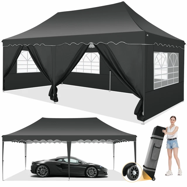 Pavillon 3x3/3x6m Schwarz Faltpavillon Gartenzelt Partyzelt WASSERDICHT UV-Schut