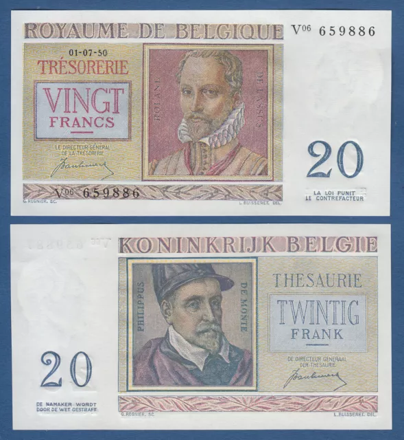 BELGIEN / BELGIUM 20 Francs 1.7.1950 UNC  P.132 a