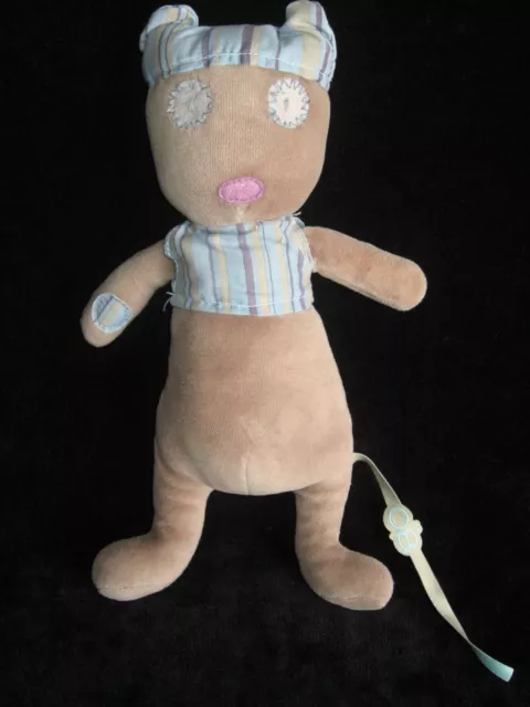 Doudou Chat ou Chien marron bleu rayé Obaïdi Okaïdi 28 cm