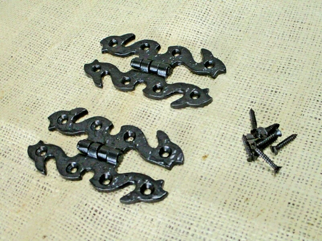 2 Hinges 4" Long Decorative Butterfly Hinge Cabinet Screen Door Iron Hand Forged