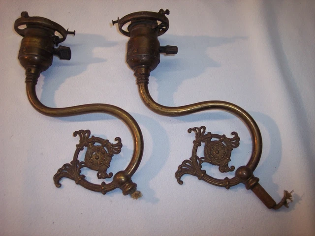 Vintage Antique Metal Brass Light Fixture Weber 1905 Sconce Arms Parts Ornate