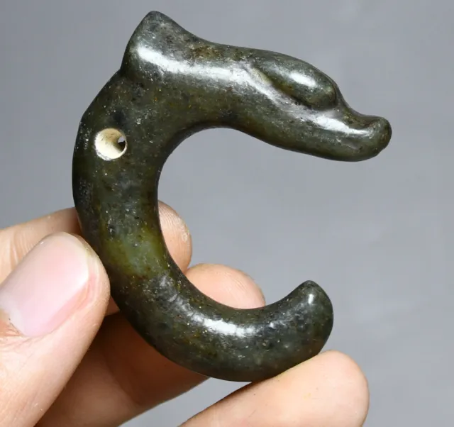 6CM Chinese Hongshan Culture Old Jade Carving Dragon Hook Gou Amulet Pendant