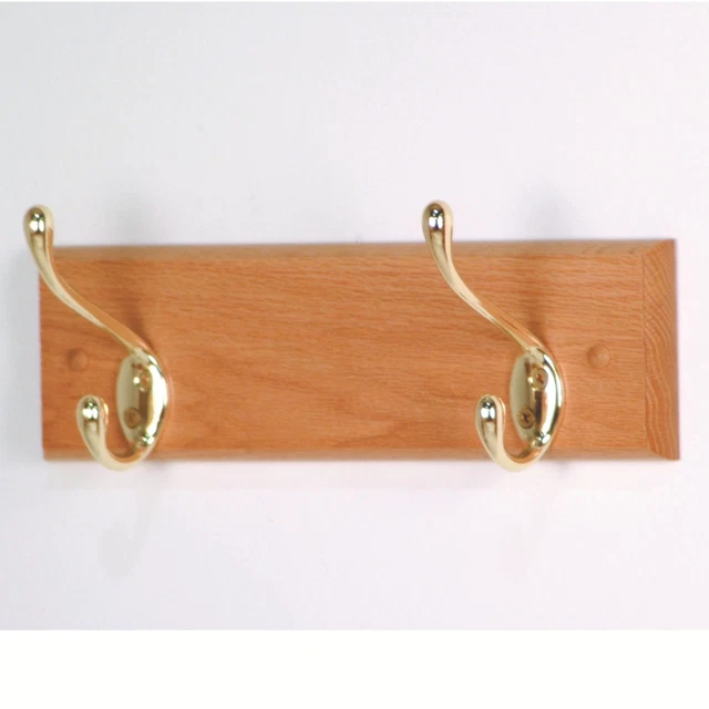 Wooden Mallet 2 Hook Coat Rack, Brass Hooks, Light Oak