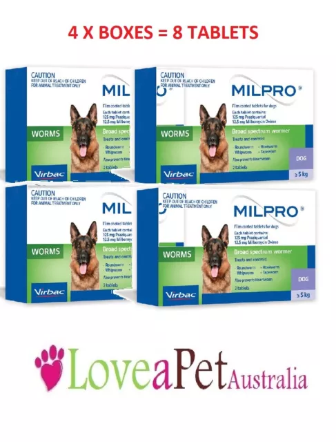 Milpro,/Milbemax alternative Broad Spectrum Wormer Dogs 5-25kg 8 tablets