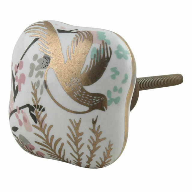 Set De 10 Doré Feuille Oiseau Céramique Tiroir Bouton Placard Garde-Robe Tirer
