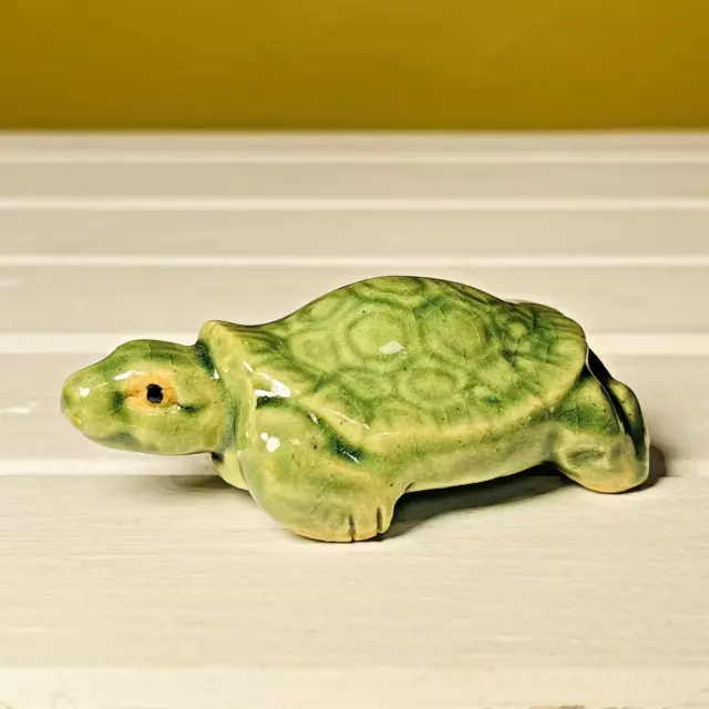 Vintage Ceramic Pottery Turtle Garden Aquarium Decor Crackle Glaze Mid Century