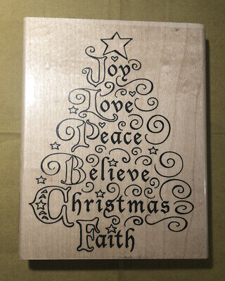 NEW!  STAMPENDOUS R275 JOY TREE 4”x 5.25” Love Peace Believe Christmas Faith