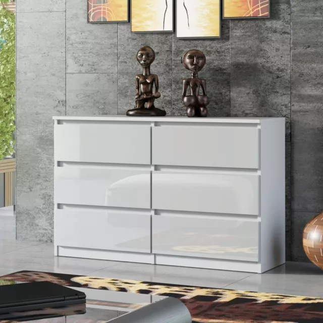 Chest of 6 Drawers Sideboard TV unit cabinet storage White Gloss Fronts