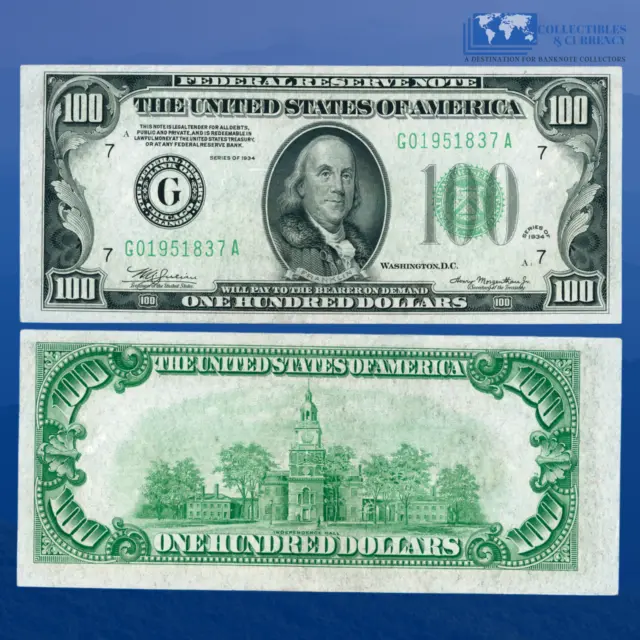 Fr.2152-G 1934 $100 One Hundred Federal Reserve Note Chicago, XF #51837