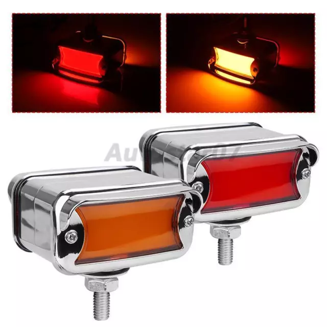 2Pcs Amber+Red Square 24LED Double Face Stud Mount Cab Fender Turn Signal Lights