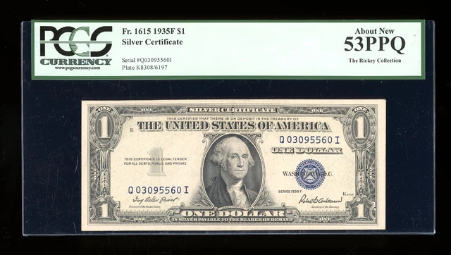 DBR $1 1935-F Silver Fr. 1615 QI Block PCGS 53 PPQ Serial Q03095560I