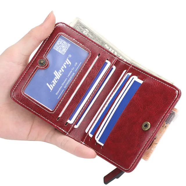 Women Red Small Wallet Bifold Leather Mini Purse Credit Card Holder Short Wallet