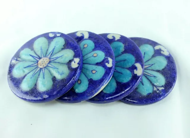 Antique Round Tile Vintage Victorian Ceramic Majolica Art Rare 4 Pcs Tiles Set