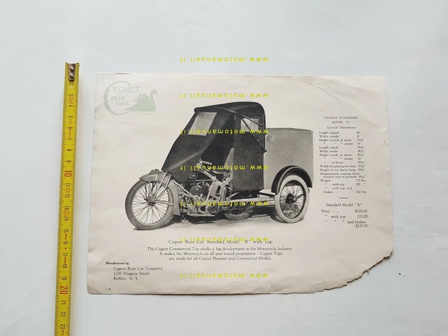 CYGNET Rear Car Special Model B with Top 1914 depliant originale USA anteguerra