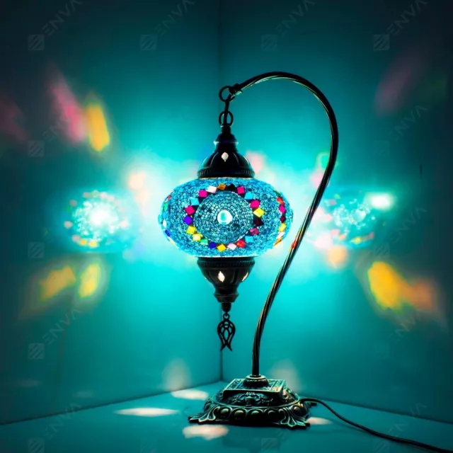 Lampada tavolo a collo di cigno a mosaico Tiffany fatta a mano turca marocchina