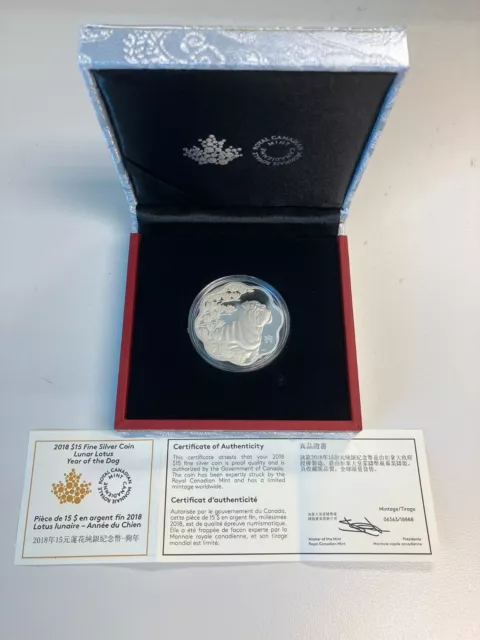 Royal Canadian Mint $15 Fine Silver Coin 2018 Lunar Lotus Year of Dog 2019 Pig