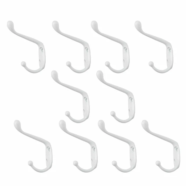 10pcs Dual Hooks Metal Hook Coat Key Double DIY Hat Hook Holder W Screws White
