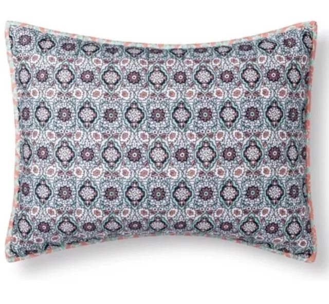 Target Xhilaration Mint Coral Floral Standard Pillow Sham New