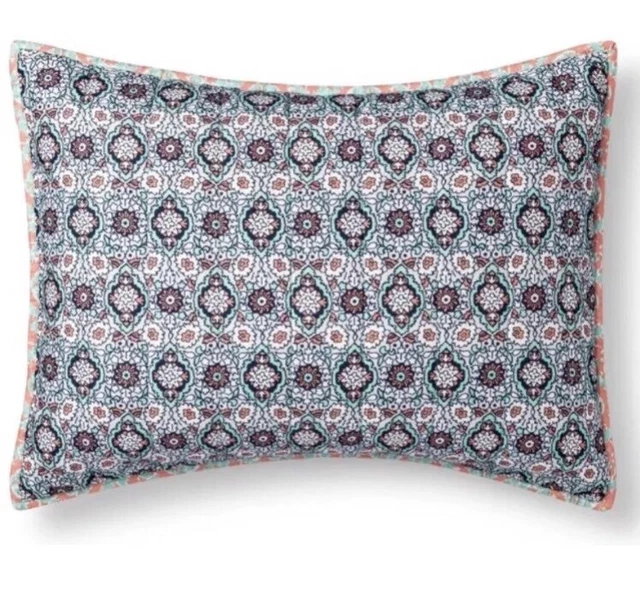 Target Xhilaration Mint Coral Floral Standard Pillow Sham New