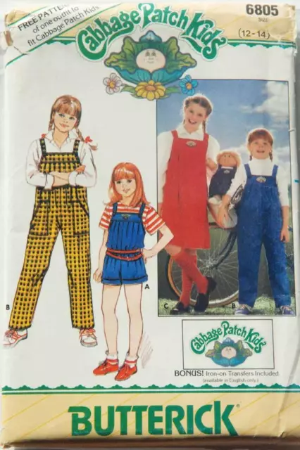 UNCUT Vintage Butterick 6805 Cabbage Patch Kids & Young Girls Matching Outfits