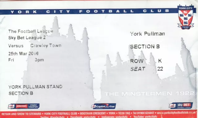 Ticket - York City v Crawley Town 25.03.16