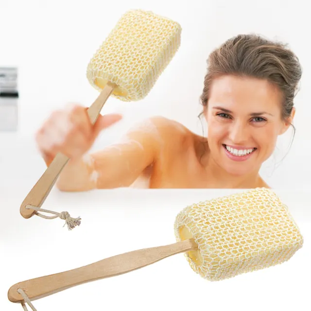 Sisal Brush Long Handled Wooden Loofah Back Scrubber Spa Body Sponge Shower Bath