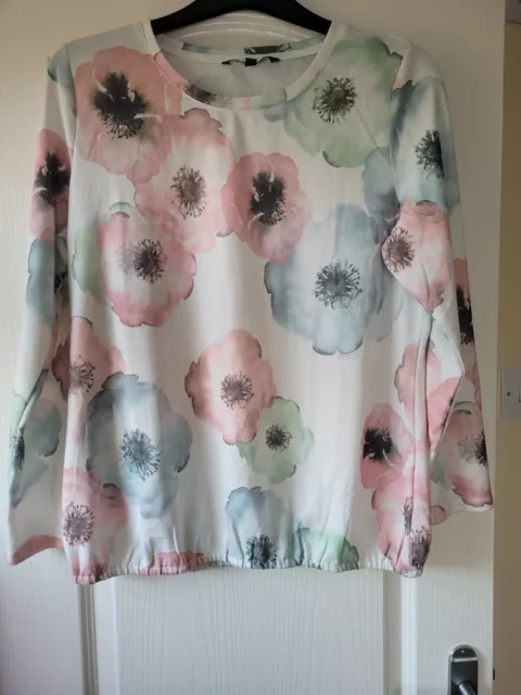 White/ Multi Floral Long Sleeve Blouse Size 16 By Bonmarche