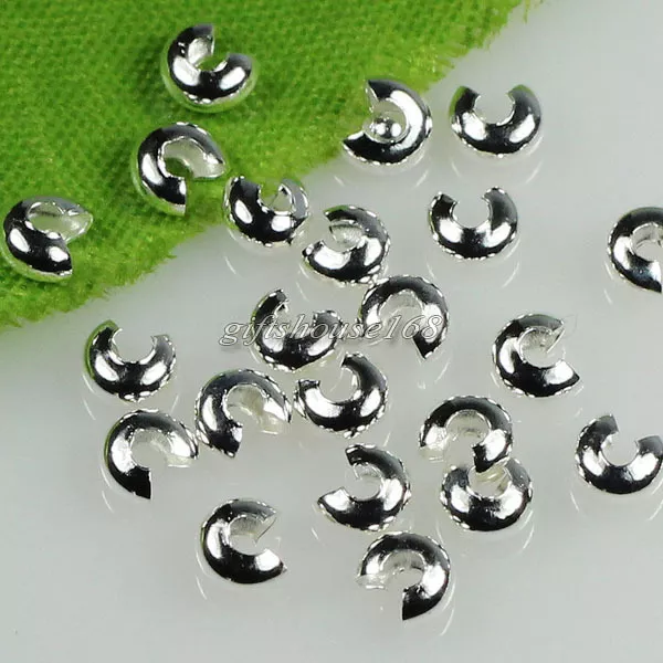 Wholesale! 5mm Silver plated Copper Crimp Knot cover End Beads Findings 100pcs