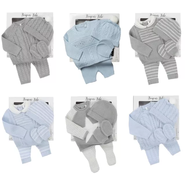 Baby Boys Knitted Outfit Romany Spanish Style Set Jumper Trousers Mitts Hat NEW