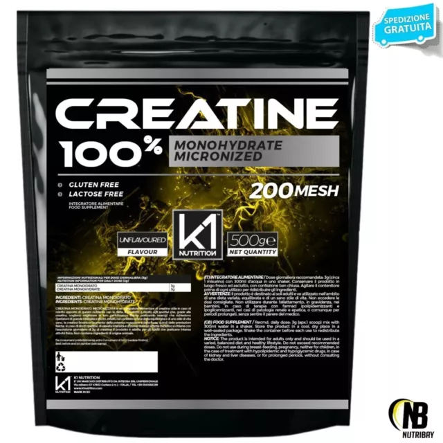 K1 Nutrition 100% Creatine 500 gr Creatina Monoidrato Micronizzata 200 Mesh