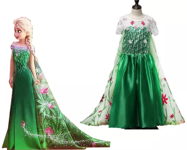 Kids Girls Princess ELSA Dress Queen Cosplay Costume Fancy AnnaDress&Free Crown*
