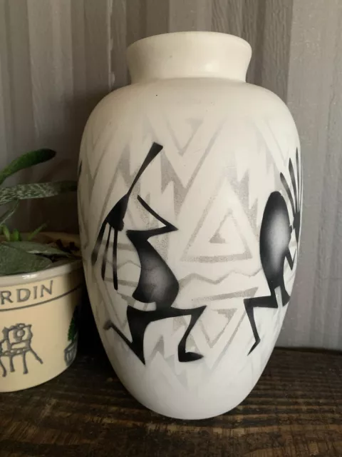 Large 9.5" Vase Native American Decorative Kokopelli Dineh Navajo Artist Signed