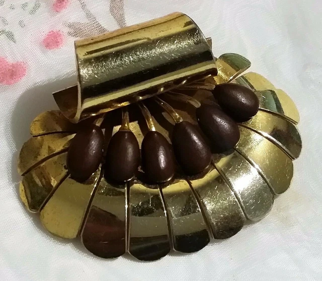 Broche Vintage Style Art Déco - Années 1930, Métal Argenté Et Pierre Noire, Occasion