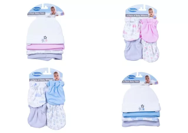 Pack de 4 mitaines PREMIA 2 mitaines à gratter assorties et chapeaux bébé