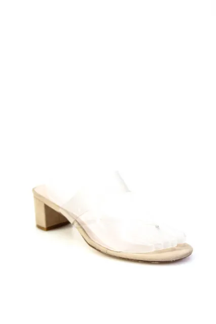 Raye Womens T-Strap Round Toe Slip-On Block Heels Mules Beige Size 9