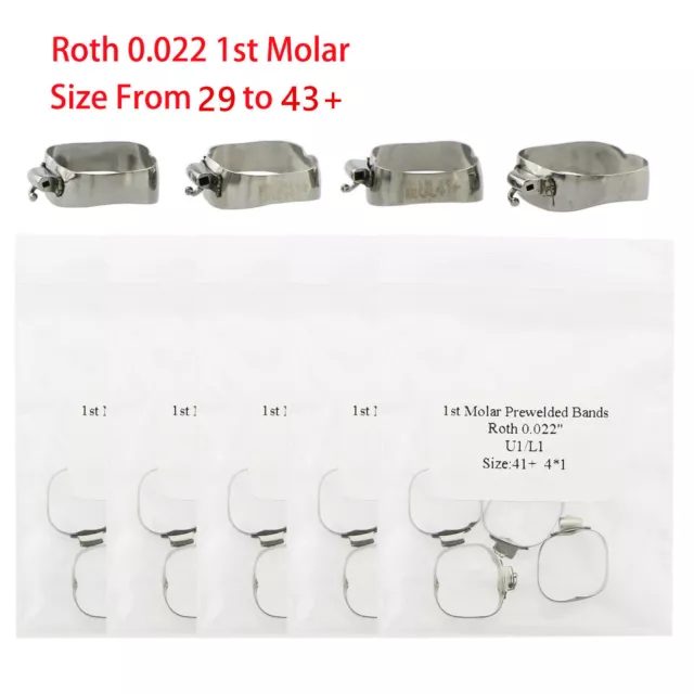 Dental Orthodontic Molar Buccal Tube Roth 022 1st Prewelded Bands U3L2 29 to 43+