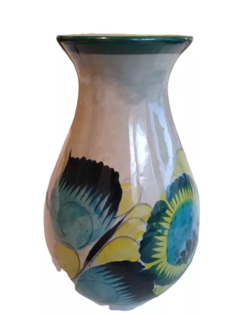 Mexico Tonola Vase Talavera Sandstone Art Pottery Flowers Hand Painted 6 inches