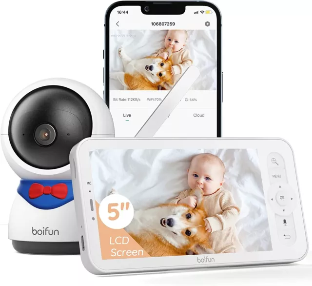 Boifun 5" PTZ Wifi Video Baby Monitor with Camera, 1080P HD Screen Two-Way Talk