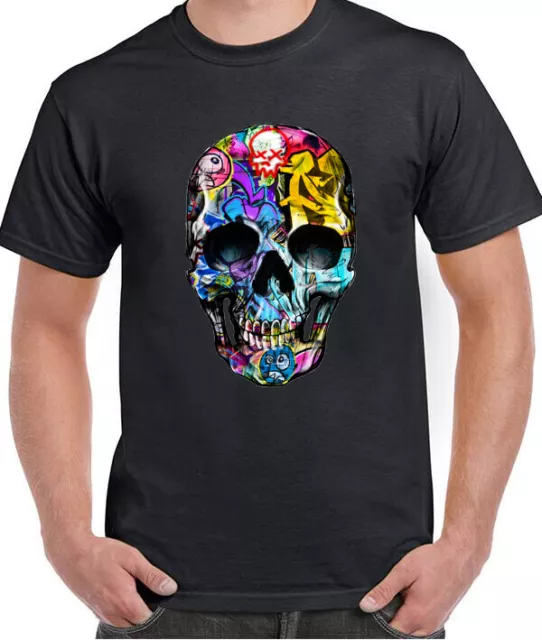 Painted Graffiti Skull Cool Mens T-Shirt