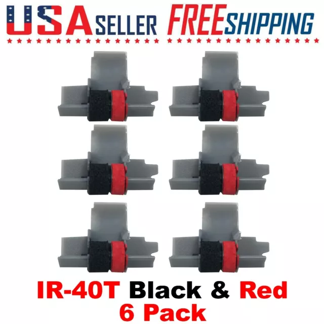 6 Pack - IR-40T Black and Red Calculator Ink Rollers CP13 NR42 IR40T Sharp Casio