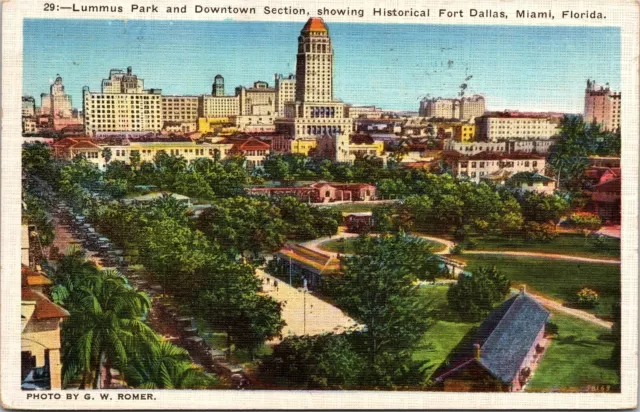 Lummus Park Downtown Section Fort Dallas Miami Florida FL c1936 Postcard