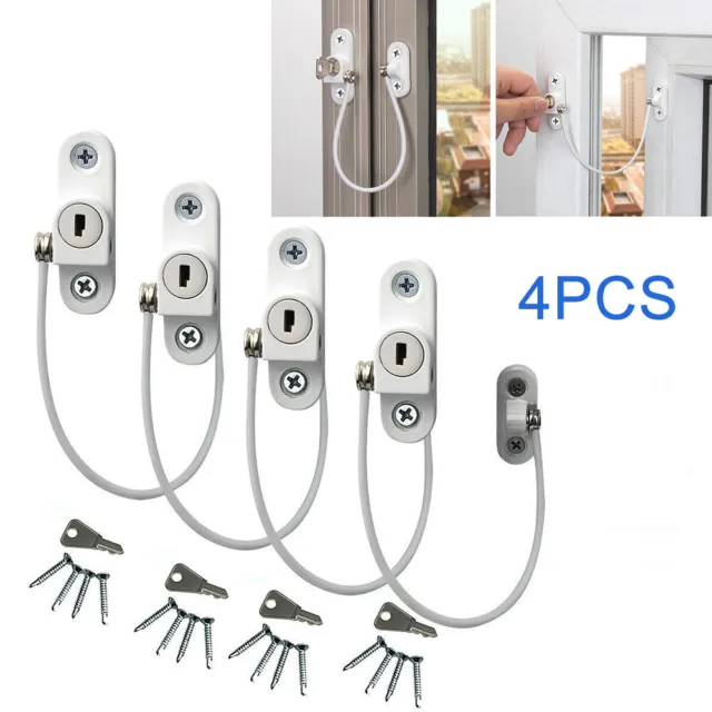 4/8X White Window Door Cable Restrictor Ventilator Child Safety Security Lock UK