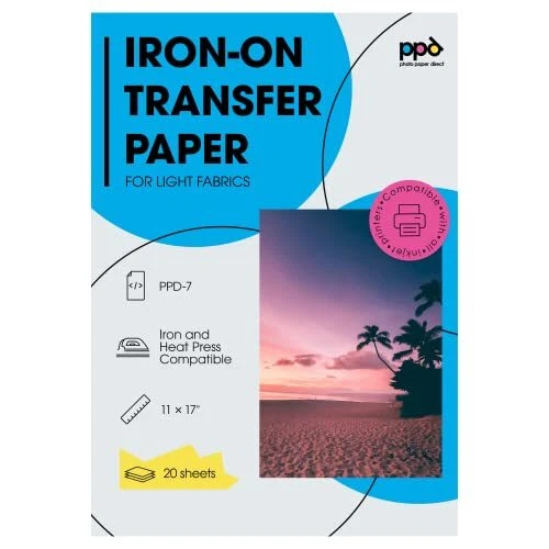 Inkjet Premium Iron-On Light T Shirt Transfer Paper 11 x 17" Pack of 20 Sheet...