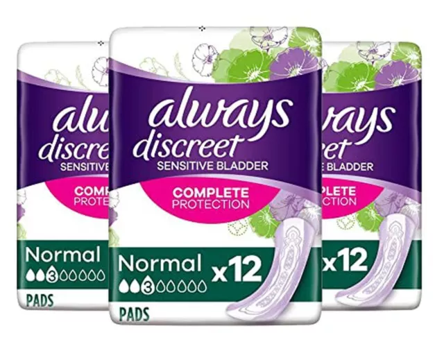 Always Discret Inkontinenz-Pads normal für empfindliche Blase, 12 pro Packung (3)