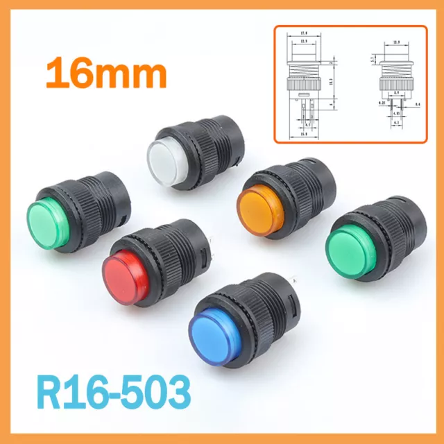 16mm Round Push Button Switch On Off Momentary Latching Green Blue Yellow White