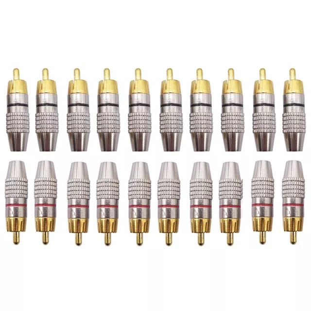 20pcs Metal Gold Plated Soldering Audio Video RCA Male Plug Adapter Connector
